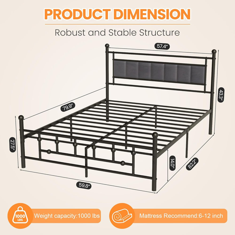 Velvet Upholstered Queen Bed Frame with Headboard
