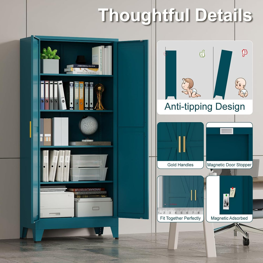 Tall Kitchen Pantry Storage Cabinet,Metal Blue Cabinets With Doors and Adjust...