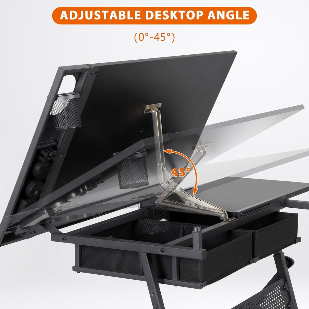 LEMY Drafting Table Art Desk, Height Adjustable Drawing Table Tilting Tableto...
