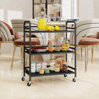 HDANI 3 Tier Metal Utility Multipurpose Rolling Cart,Large Capacity Heavy Duty Cart with Lockable Wheels Rolling Cart with 2 Lockable Wheels for Home,Office,Kitchen,Bathroom,Bedroom(Black)