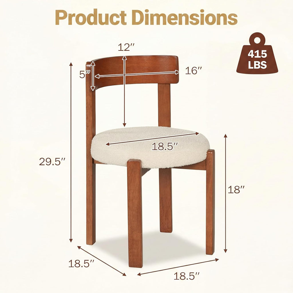 COSTWAY Wooden Dining Chairs Set of 4, Armless Upholstered Kitchen Chairs w/Curved Back & Teddy Fleece Padded Seat, Mid-Century Modern Accent Side Chair for Dining Room & Nooks, Small Space (Brown)