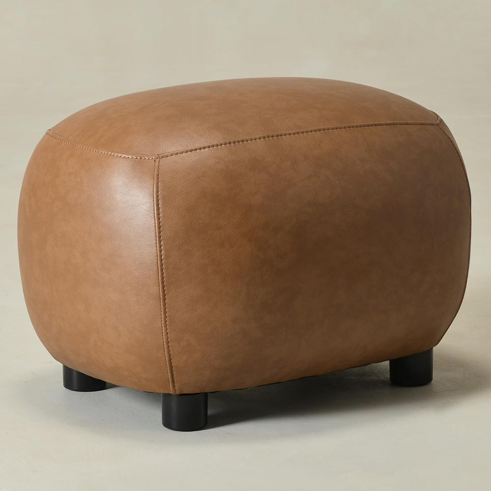 KINWELL 23" Wide Faux Leather Upholstered Ottoman Footrest, Camel | Livi...
