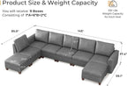 SITJOY 145" Faux Leather Modular Sectional Sofa with Storage, Mid Century Modern Sectional Couches for Living Room, Soft Padded Armrests, 8 Seat U Shaped Sectional Couch with Chaise, Gray