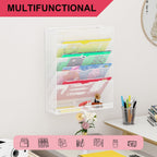 Hanging Wall File Organizer 6 Tier Wall Mounted File Holder Document Wall Organizer Magazine Organization for Office Home, White