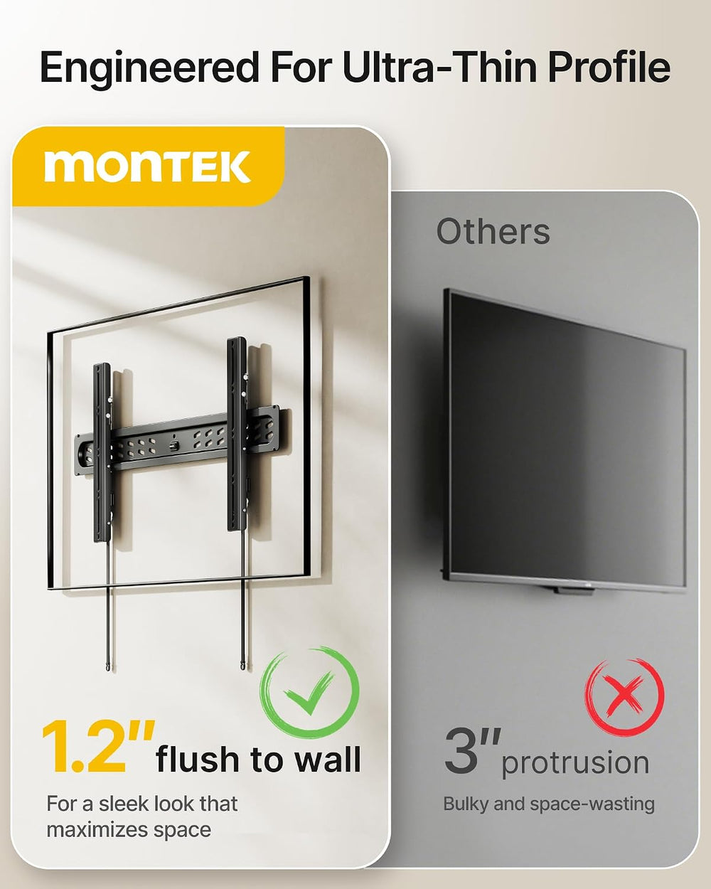 monTEK Ultra Slim Tilting TV Wall Mount for 43–95 inch TVs Holds 150 lbs | 1....