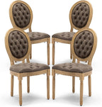 PU Leather Upholstered Dining Chairs Set of 4 French Country Round Back Kitchen Side Chairs with Nailhead Trim and Wood Legs for Dining Room, Kitchen, Restaurant(Brown)