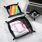 12pcs Leather Jewelry Tray for Keys and Wallet, Folding PU Leather Tray Organizer for Travel, Home or Office, Set in 3 Sizes and 4 Colors- Beige/Yellow/Brown/Black