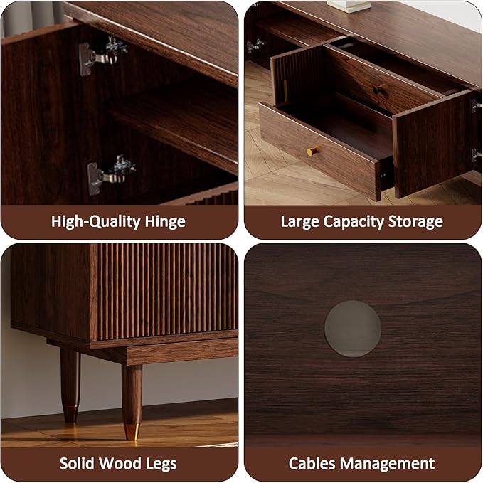 Mid Century Modern TV Stand for 100 inch TV, 94.5" Walnut TV Console wit...