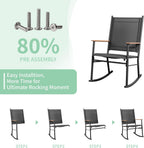 JY QAQA Outdoor Rocking Chair Set of 2, High Back All-Weather Patio Rocking Chairs with Breathable Back Rest for Adult, Ergonomic Design Porch Rocking Chairs for Porch, Garden, Balcony, Pool, Black