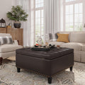 FiveWillowise 31.5 Inch Large Square Ottoman with Storage,Faux Leather | Coffee Table Storage Ottoman Bench with Lift Top Upholstered Footrest Stool Toy Box for Bedroom Living Room,Chocolate