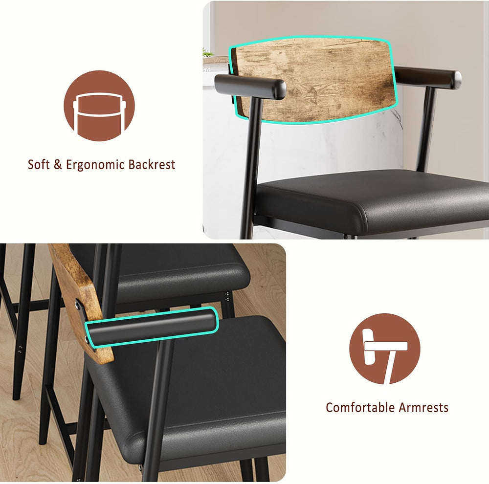 IDEALHOUSE Bar Stools Set of 2 with Armrests, Counter Height Bar Stools Set w...