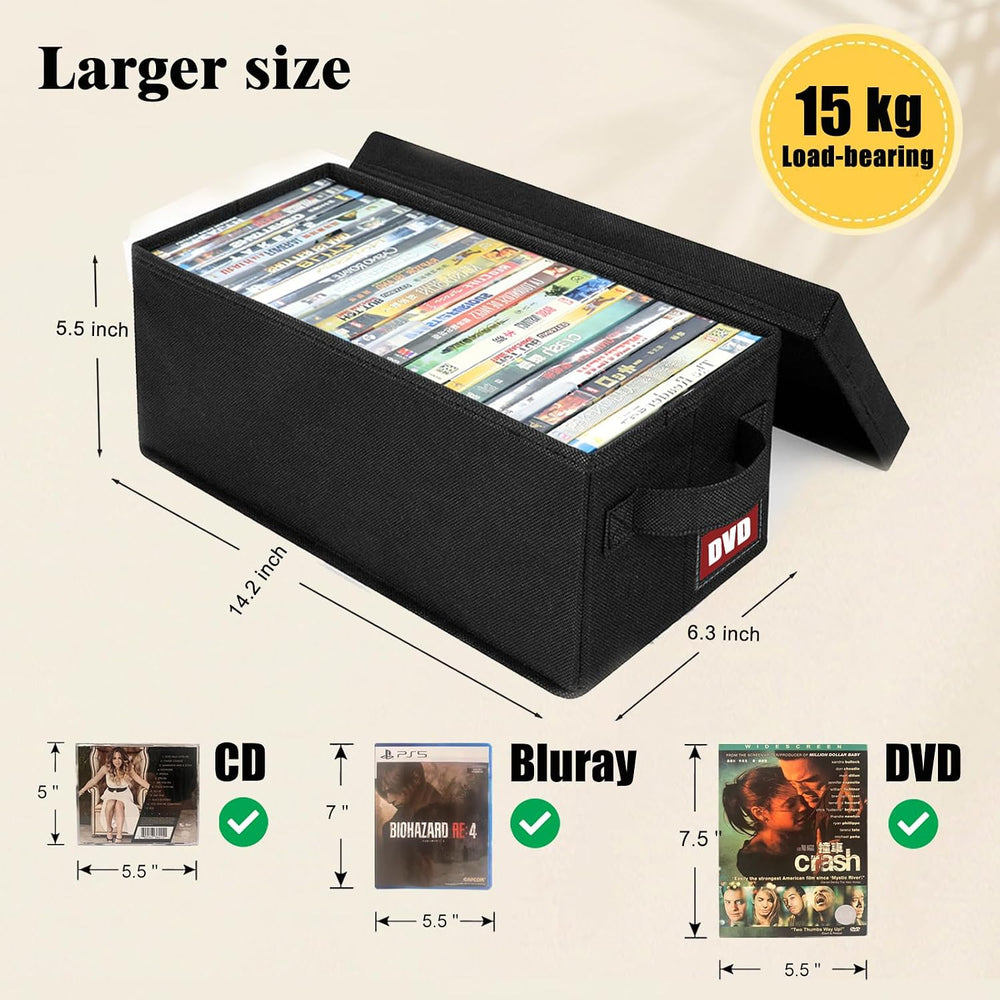 DVD Storage Boxes, 6P Larger DVD Storage Cases with Lid, Stackable Fabrics Me...