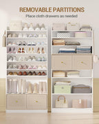 Hzuaneri Shoe Storage Cabinet, 10 Tiers Shoe Organizer with 2 Cloth Drawers | Wooden Freestanding Shoes Cabinet with 2 Hooks, 40-45 Pairs, Shoes Cubby Organizer for Entryway, White SR52903MI