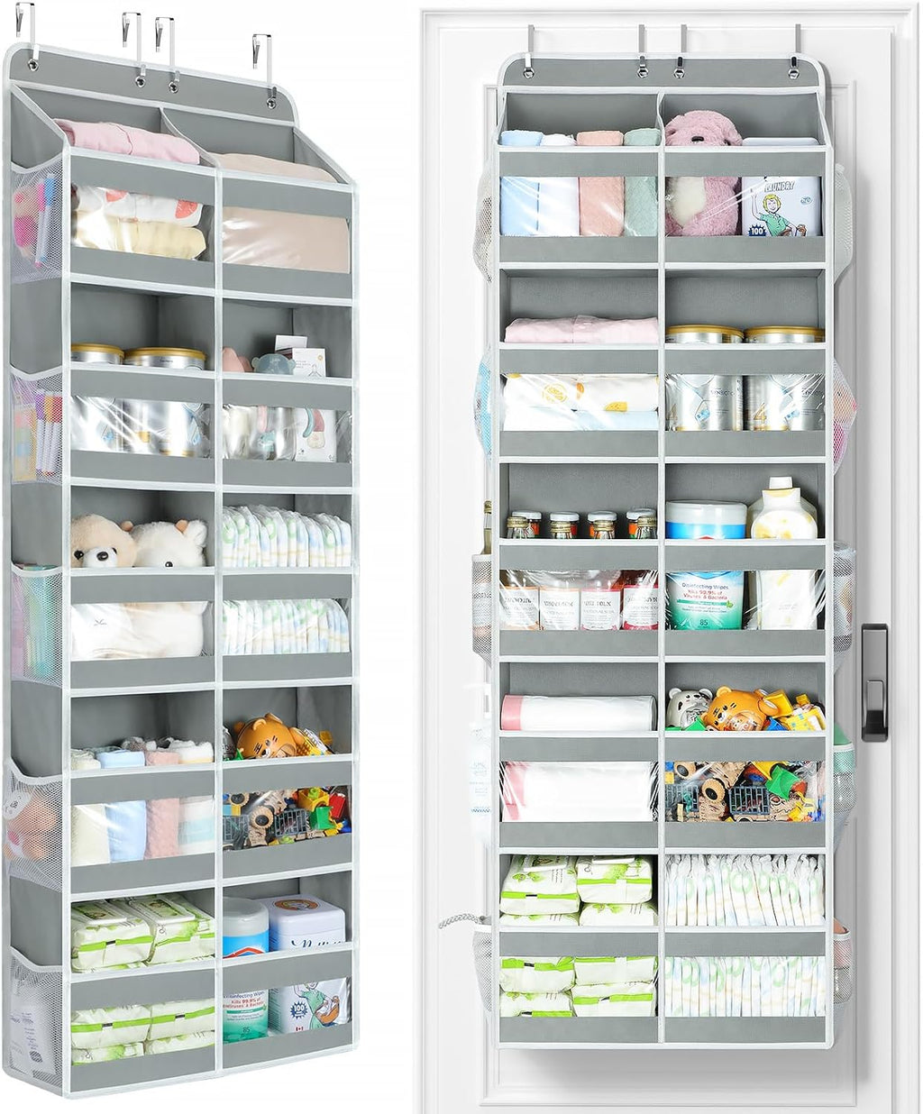 Yecaye 5-Tier Over The Door Organizer Dual-Column, 80lbs Load Over the Door Storage of 10 Compartments, Heavy Duty Door Organizer Hanging for Bedroom Closet Nursery Bathroom Pantry, Gray, 2 Pack