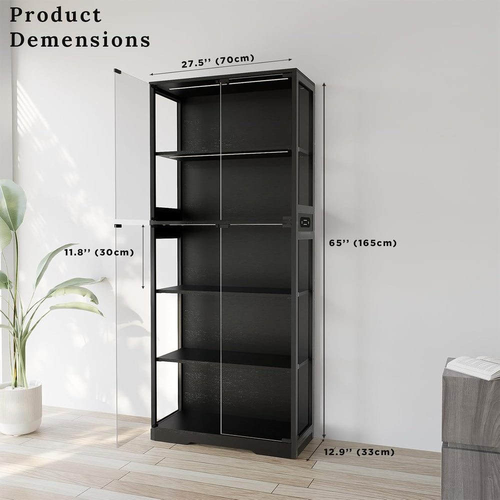 Display Cabinet with Glass Doors, 5-Tier 65" Glass Display Cabinet with ...