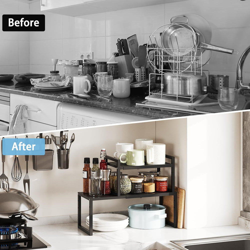 2 Pack Expandable Kitchen Cabinet Shelves Organizer,Heavy Duty Metal Shelving...
