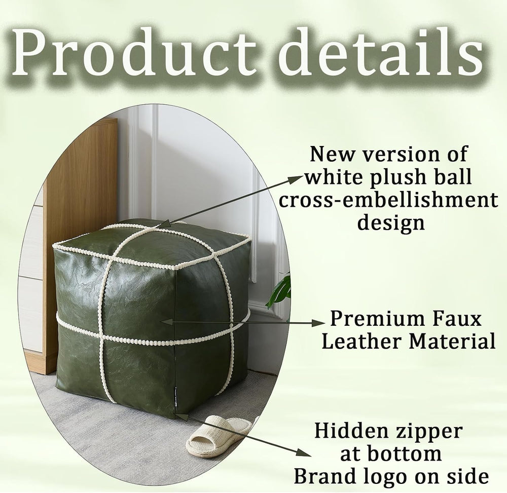 Louis Donné 18 Inch Square Unstuffed Pouf Ottoman Cover, Waterproof Faux Leat...