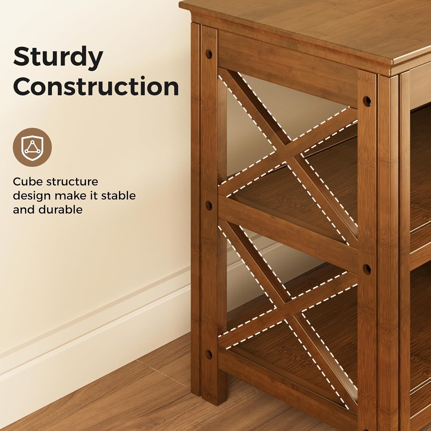 Bamworld Shoe Rack Bench with Storage 3 Tier Bamboo Shoe Bench Entryway Rustic Entryway Bench (X-Brown, 23.6 Inch