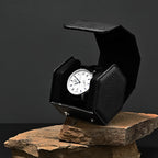 Oirlv Luxury Hexagonal Leather Watch Travel Case Single Watch Box for Men Portable Jewelry Storage Roll Organizer (1-Slot,Black)
