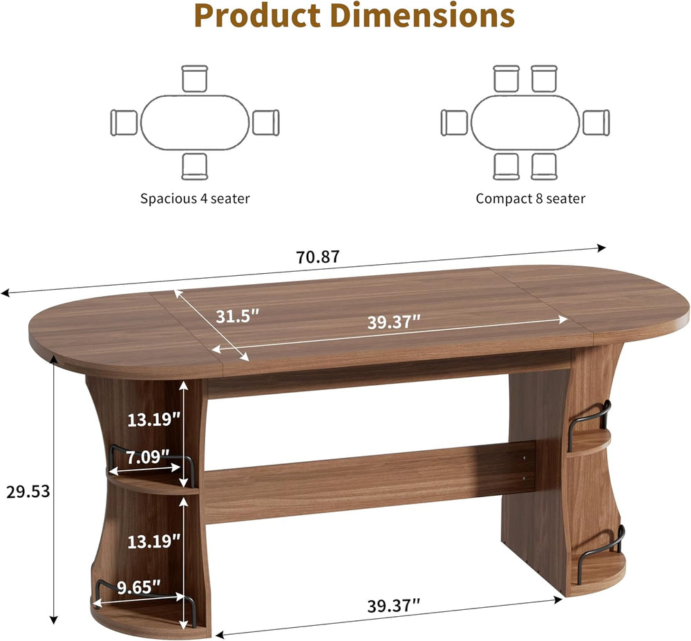 70.8" Dining Table for 4-6, Oval Kitchen Tables with Storage, Long Dinne...