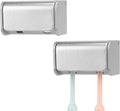 2 PCS Toothbrush Holder Wall Mounted with Cover for Bathroom, 2 Slots Toothbrush Storage Organizer for Shower, Self Adhesive Toothbrush Hanger Rack for Dorm, Cabinet (Brushed Silver)