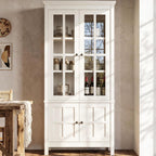 63" Kitchen Pantry Cabinet with Glass Doors & Hidden Storage, Farmhouse Display Kitchen Hutch Cupboard with Adjustable Shelves for Dining Room, Living Room Home Office, Rustic White