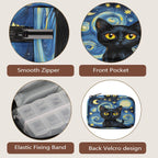 Black Cat Starry Night Pill Organizer Travel Medicine Case with Zipper Daily Vitamin Storage Bag Portable 8 Slot Weekly Pill Box Supplement Holder for Home Office Gym Travel