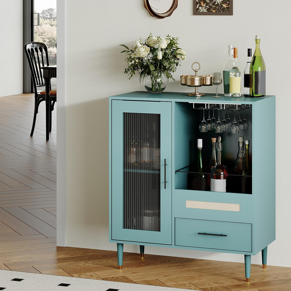 Modern Wine Bar Cabinet with Tempered Glass Door – Wine Rack, Drawers & A...
