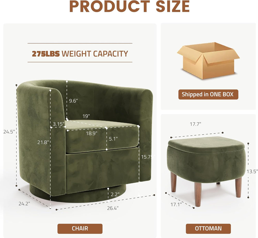 360° Swivel Accent Chair and Storage Ottoman Set of 2