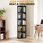 SpaceAid 5 Tier Rotating Bookshelf Tower, Spinning Bookcase Lazy Susan, Revolving 360 Book Shelf Storage Round Carousel, Vertical Rotate Turning Spiral Corner Organizer, Black