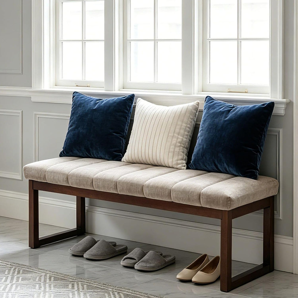 53'' Upholstered Chenille Entryway Bench, Channel Tufted End of Bed B...