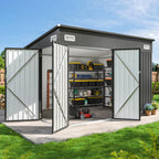 Aoxun 9.4'x7.3' Triple Door Shed Outdoor Storage Shed with Three Lockable Door for Easily Accessing Metal Storage Cabinet with Slopping Roof for Tools Bicycles Storage for Garden, Backyards (Black)