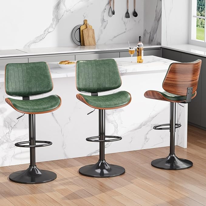Swivel Bar Stools Set of 3, Adjustable Bentwood Barstools for Kitchen Counter...