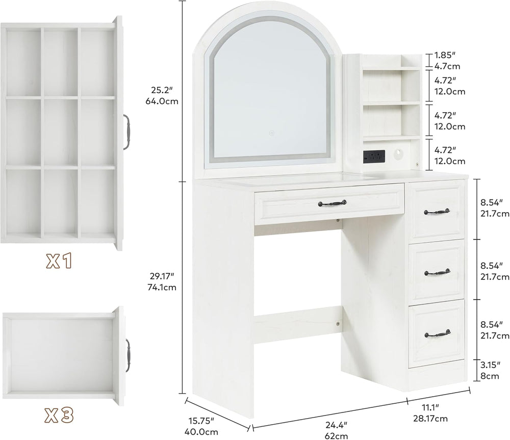 Makeup Vanity Desk with Mirror and Lights 3 Colors, Modern Dressing Table wit...
