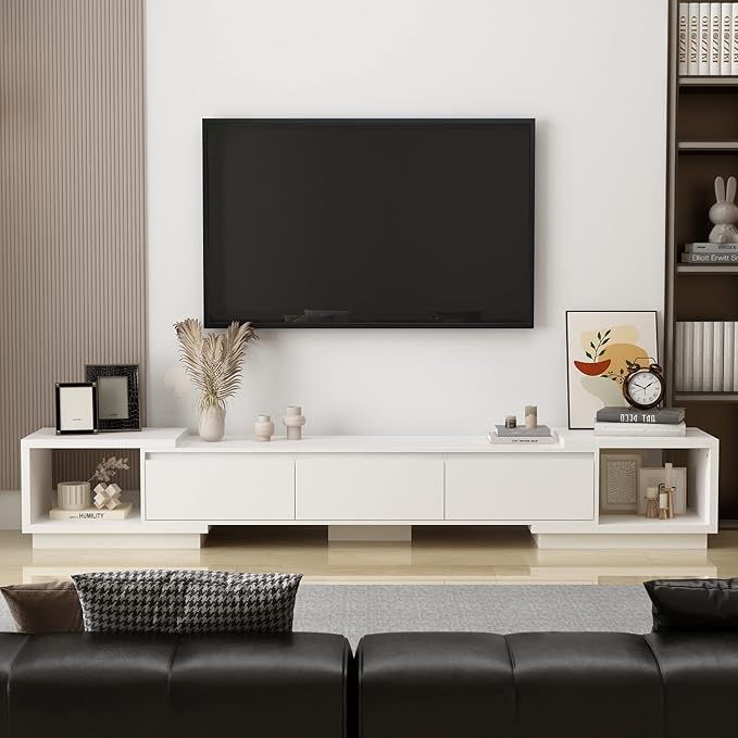 Expandable TV Stand Media Console Table, Modern Entertainment Center with Thr...