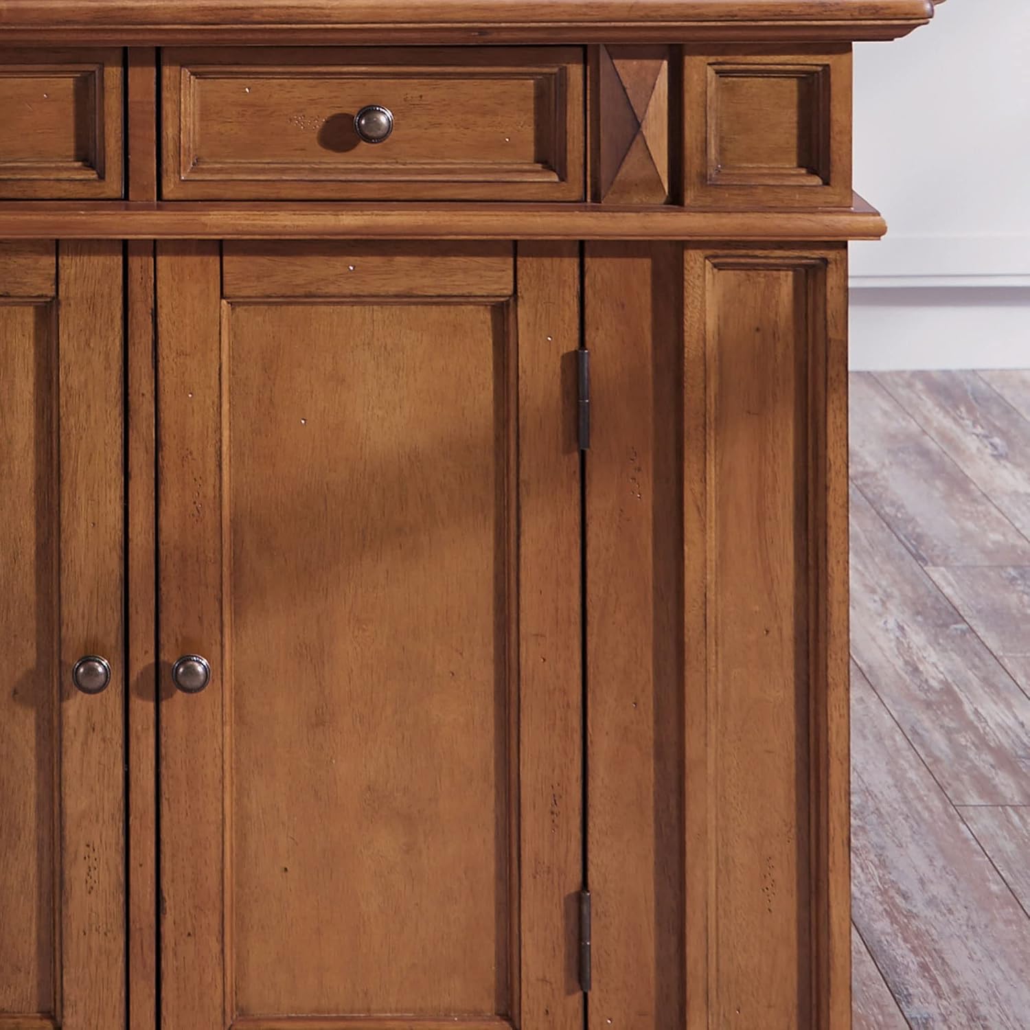 Homestyles Americana Oak Finish Kitchen Island with Wood Drop Leaf Breakfast Bar, 50"W