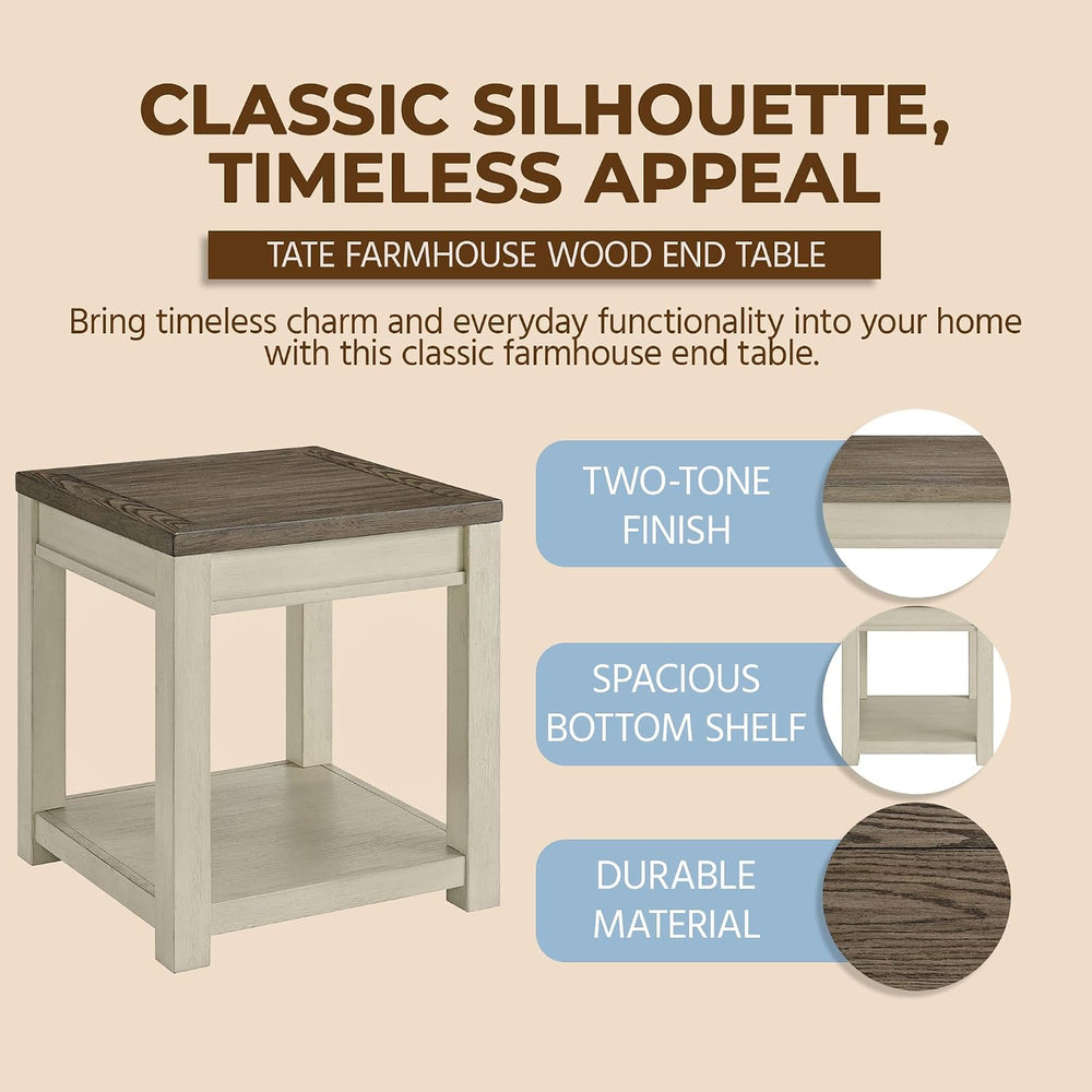 ROME + OAK Tate Farmhouse End Table, Wooden Home Accent Furniture with Shelf,...