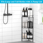 3 Tier Floor Standing Corner Shower Caddy Organizer Shelf with Hooks, Bathroom Shelves Stand Rack, Black