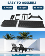FOOWIN Chaise Lounge Chair Set of 2, HDPE Lounge Chair Outdoor with 5 Positions, Oversized Pool Lounge Chairs with Rolling Wheels & Cup Holder for Poolside Deck Backyard, Black