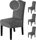 H.VERSAILTEX Velvet Dining Chair Covers Stretch Chair Covers for Dining Room Set of 4 Parson Chair Slipcovers Chair Protectors Covers Dining, Soft Thick Solid Velvet Fabric Washable, Grey Striped