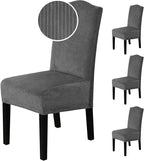 H.VERSAILTEX Velvet Dining Chair Covers Stretch Chair Covers for Dining Room Set of 4 Parson Chair Slipcovers Chair Protectors Covers Dining, Soft Thick Solid Velvet Fabric Washable, Grey Striped