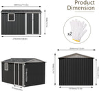 KEIKI 9x6 FT Metal Storage Shed with Window, Large Outdoor Backyard Shed for Tools & Equipment, Durable Galvanized Steel Garden Shed for Patio or Tiny House Use, Gray