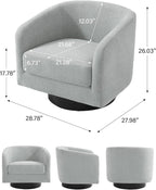 Swivel Barrel Accent Chair, Comfy Reading Armchair, Light Gray, Set of 1 | Low-Back Design | 360° Swivel | Solid Wood Frame | High-Density Foam Seat | Modern Round Style | For Living Room & Bedroom
