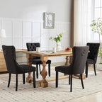 Black Upholstered Tufted Linen Fabric Dining Room Chairs - Set of 4, High Back, Nailhead Trim, Solid Wood Legs - Modern Dining Chairs