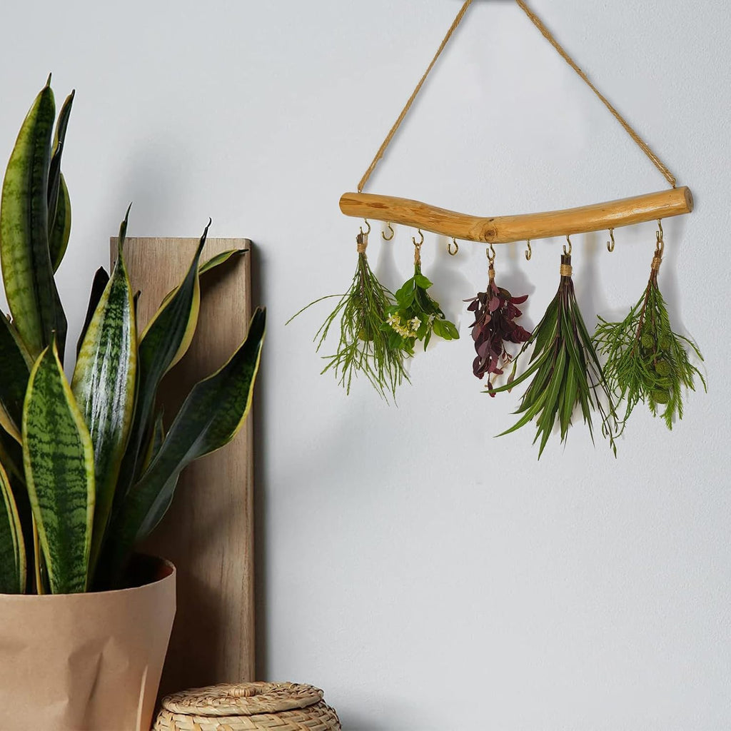 15.7-Inch Rustic Wood Wall Hanging Jewelry Organizer (Small Branch with 9 Metal Hooks)