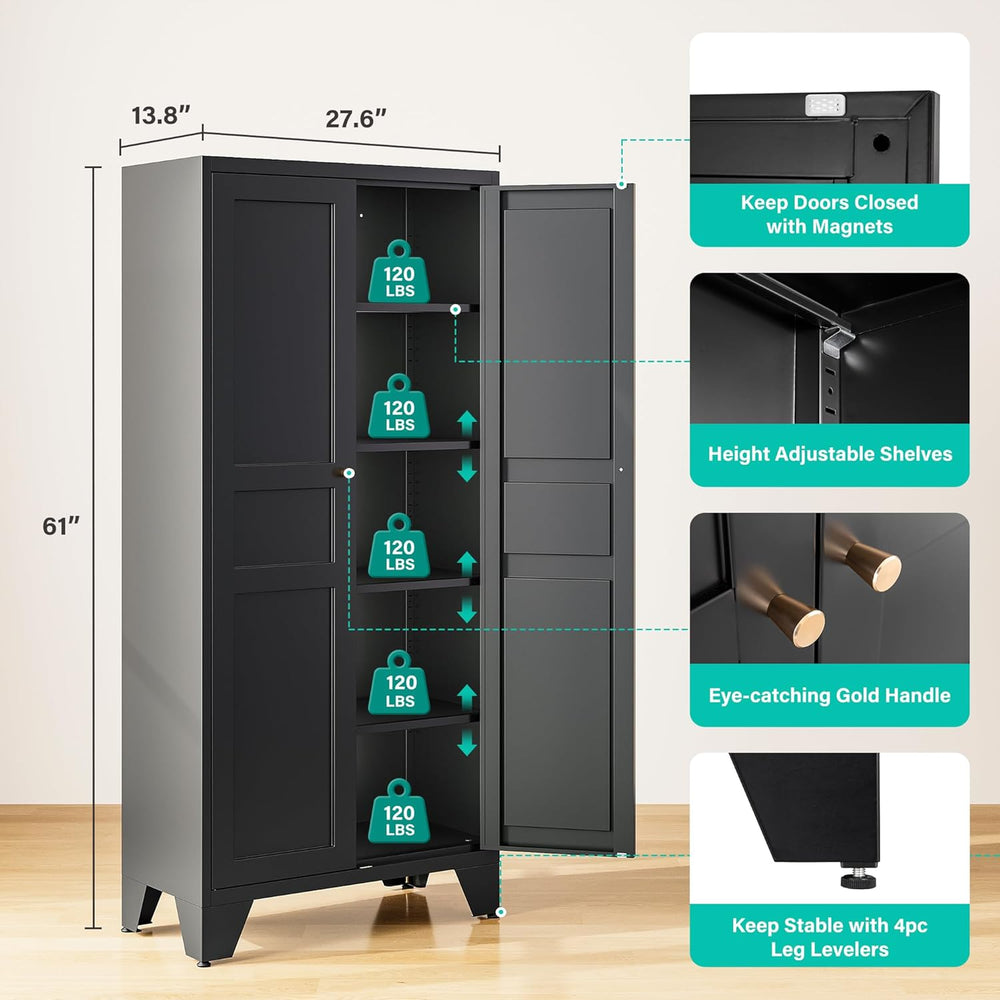 SISESOL Metal Storage Cabinet with Doors and Shelves,Black Storage Cabinet wi...