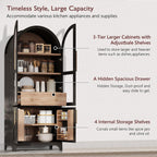 Arched Kitchen Pantry Cabinet with Hidden Drawer and Spice Rack, Arched Bookshelf with Storage Cabinet & Glass Doors, Versatile Cupboard for Living Room & Dining Room (Black)