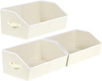 Trapezoid Closet Shelf Organizer - Large Baskets for Organizing, Fabric Storage Box for Shelves, Cube Storage Bins for Clothes, Books, Blankets, 3 Pack, Beige