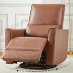 GAOMON Swivel Rocking Recliner Chair, Manual Leather Recliner Glider with | Lumbar Support & Padded Armrest, Comfortable Rocker Nursery Single Sofa for Living Room and Bedroom (Brown)