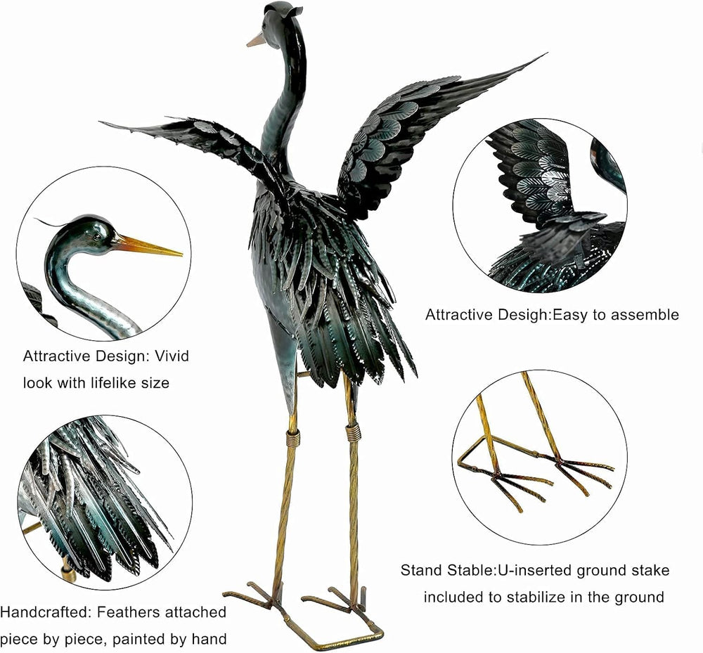 chisheen Crane Garden Statue Metal Heron Outdoor Decor Yard Art Bird Gift